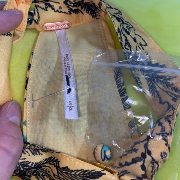 Free People Higher Love Halter Top Yellow Floral Silky Sleeveless Top - Picture 9 of 9